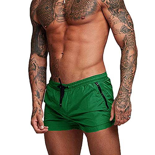 Rexcyril Men's Athletic Gym Workout Shorts 3 Inch Quick Dry Running Bodybuilding Short Shorts with Liner and Zipper Pockets, Green, Medium - Image 1