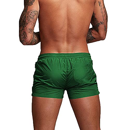 Rexcyril Men's Athletic Gym Workout Shorts 3 Inch Quick Dry Running Bodybuilding Short Shorts with Liner and Zipper Pockets, Green, Medium - Image 2