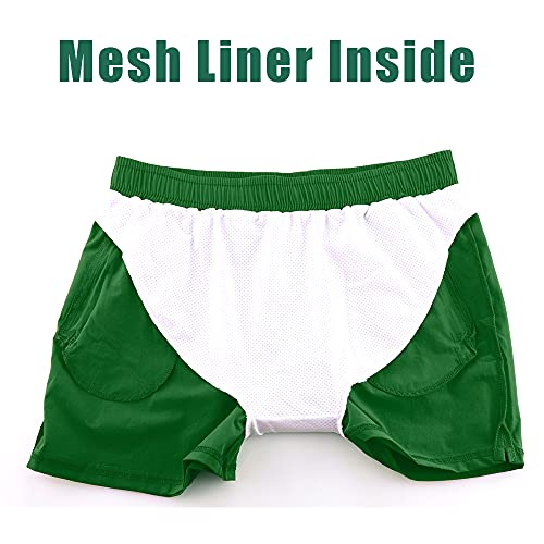 Rexcyril Men's Athletic Gym Workout Shorts 3 Inch Quick Dry Running Bodybuilding Short Shorts with Liner and Zipper Pockets, Green, Medium - Image 5
