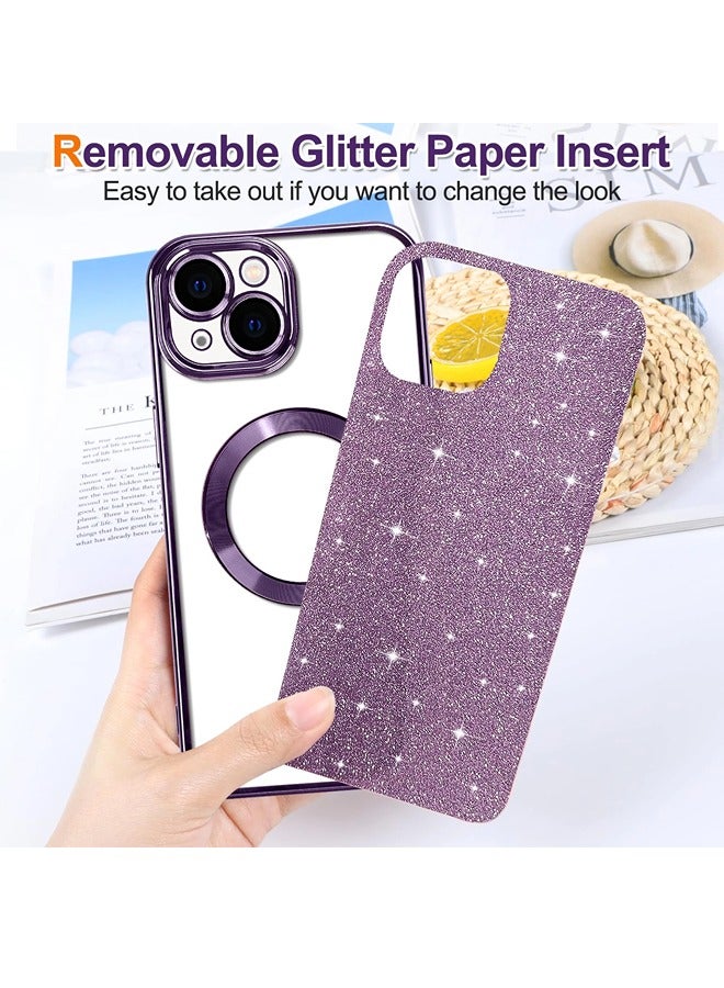 ShebSheb iPhone 15 Plus Case Glitter, Clear Magnetic Phone Cases with Camera Lens Protector [Compatible with MagSafe] Bling Sparkle Plating Soft TPU Shockproof Protective Cover Women Girls - Image 2