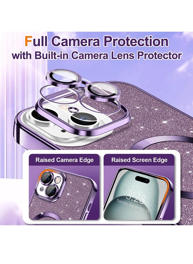 ShebSheb iPhone 15 Plus Case Glitter, Clear Magnetic Phone Cases with Camera Lens Protector [Compatible with MagSafe] Bling Sparkle Plating Soft TPU Shockproof Protective Cover Women Girls - Image 3