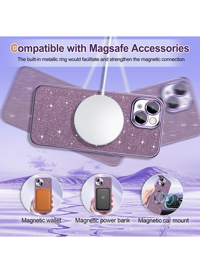 ShebSheb iPhone 15 Plus Case Glitter, Clear Magnetic Phone Cases with Camera Lens Protector [Compatible with MagSafe] Bling Sparkle Plating Soft TPU Shockproof Protective Cover Women Girls - Image 5