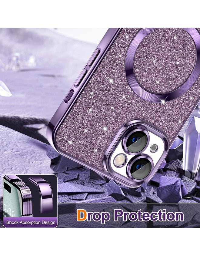 ShebSheb iPhone 15 Plus Case Glitter, Clear Magnetic Phone Cases with Camera Lens Protector [Compatible with MagSafe] Bling Sparkle Plating Soft TPU Shockproof Protective Cover Women Girls - Image 4