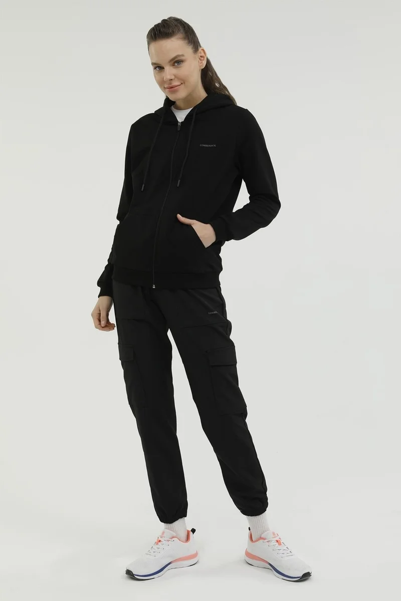 LUMBERJACK W-SN77 Basic Full Zip Hoo Black Women's Tracksuit Top