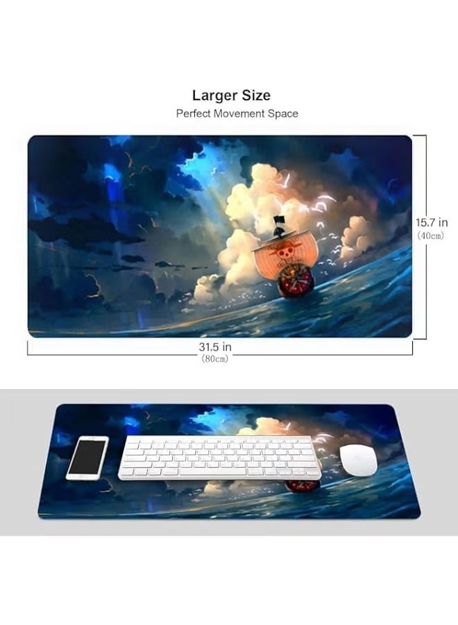 بروماس لوحة ماوس Anime One Piece، لوحة ماوس ألعاب ممتدة بحواف مخيطة، لوحة ماوس كبيرة مع قاعدة مطاطية مضادة للانزلاق للعمل والألعاب، والمكتب والمنزل، 31.5 × 15.7 بوصة - Image 2