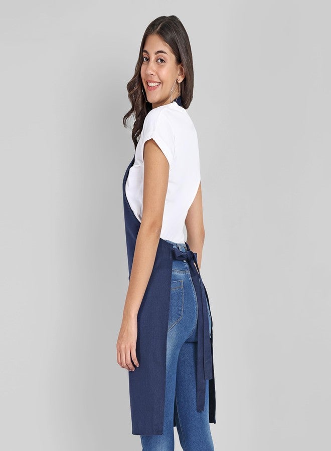 Mellow Buff Chef Aprons, Recycled Cotton Kitchen Apron with an Adjustable Neck with Long Ties, for cooking, baking (Navy Blue 1 Pack) - Image 4