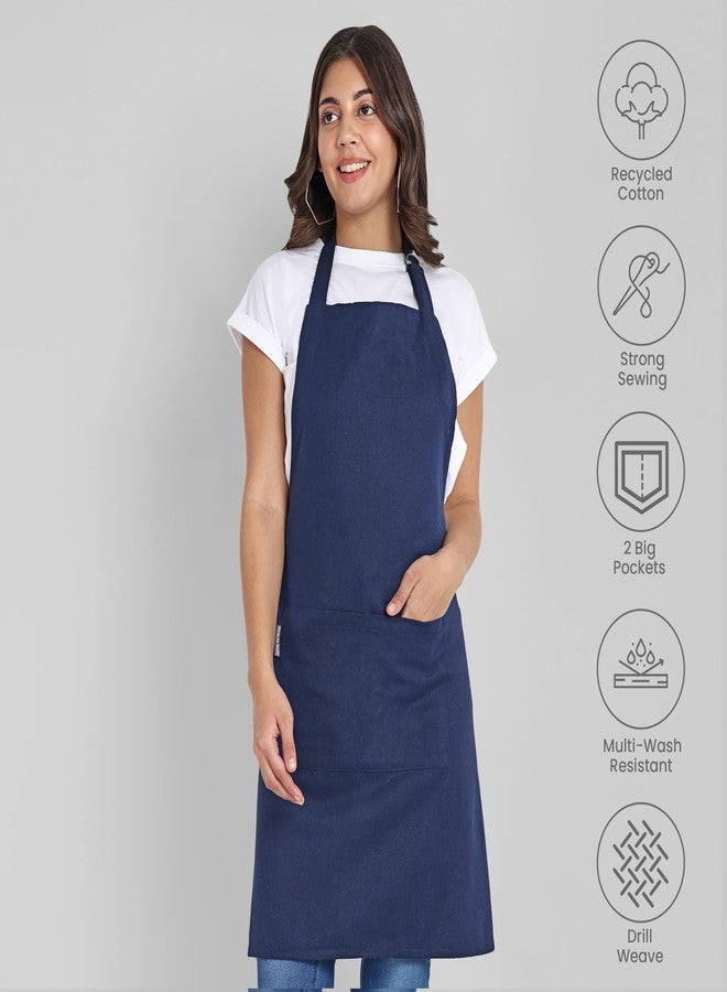 Mellow Buff Chef Aprons, Recycled Cotton Kitchen Apron with an Adjustable Neck with Long Ties, for cooking, baking (Navy Blue 1 Pack) - Image 2