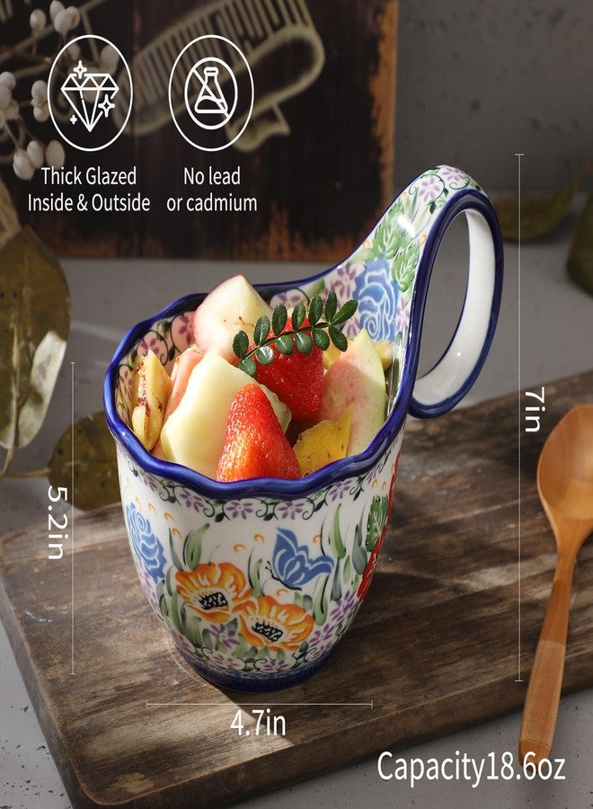 ALMA 2025 Updated Soup Bowl with Long Handle Microwavave Safe,18oz Cereal Bowl, Flower Mug Giftable for Women,Unique Cereal Bowls-Meadow Elegy Theme - Image 3