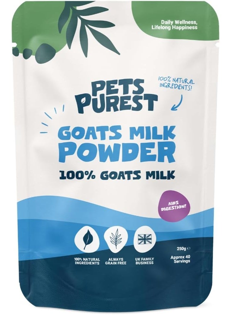 Pets Purest Goats Milk Powder for Dogs - 250g Whole Goats Milk Powder, Low-Lactose Nutrient-Rich Dog Milk for Hydration, Gut Health, Immunity and Improved Appetite in Pets of All Ages - Image 1