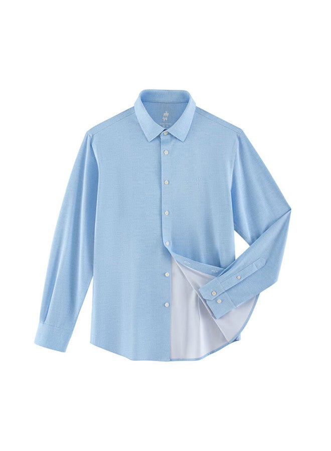 Ouding Elizabeth Sicily Blue High Elasticity Non-iron Business Casual Long Sleeve Shirt Men's Shirt Sicily Blue 41 - Image 3