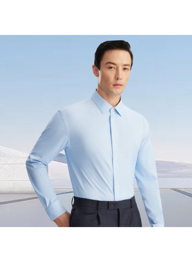 Ouding Elizabeth Sicily Blue High Elasticity Non-iron Business Casual Long Sleeve Shirt Men's Shirt Sicily Blue 41 - Image 2