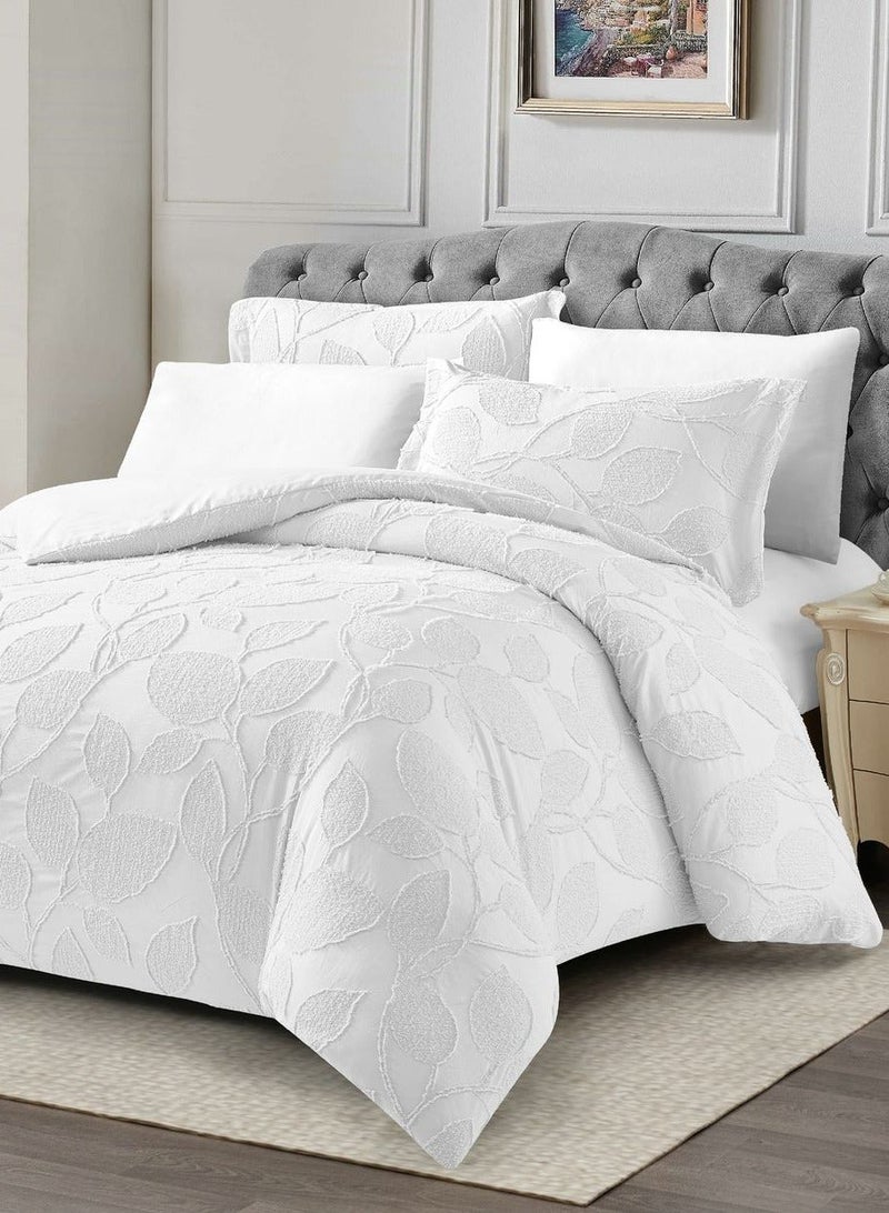 Duoduo home طقم لحاف مريح مقصوص بتقنية 3D مكون من 6 قطع مع 1 لحاف (220×240) 1 ملاءة مشدودة 4 أغطية وسائد، لحاف أبيض بحجم كينغ لجميع الفصول - Image 1