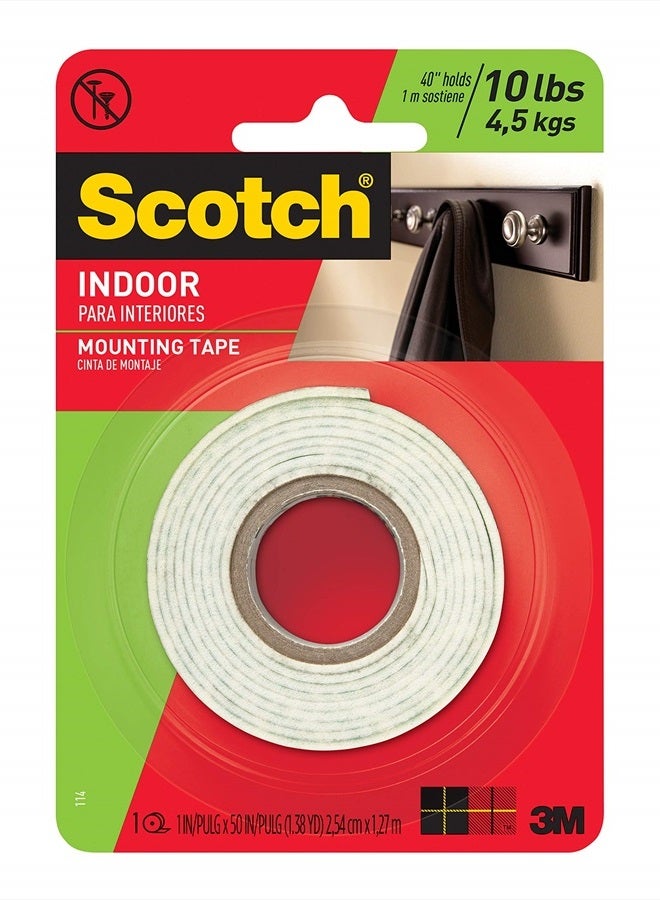 Scotch  Indoor Mounting Tape 1-in X 50-in, White, Holds up to 10 lbs,1-Roll  - Image 1