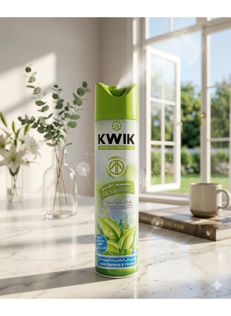 KWIK Antiseptic Air Sanitizer & Disinfectant Spray - 300ml | Kills 99.9% of Bacteria & Viruses | Eliminates Odors, Fresh Green Scent - Image 2