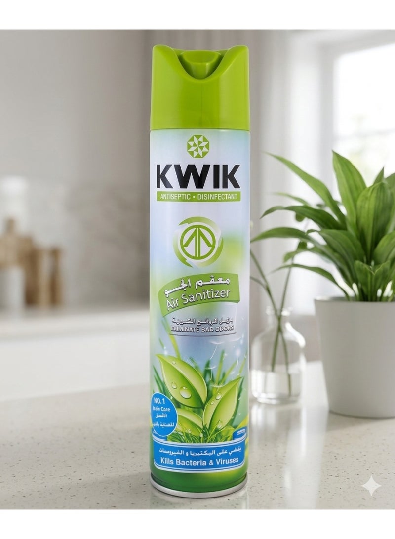 KWIK Antiseptic Air Sanitizer & Disinfectant Spray - 300ml | Kills 99.9% of Bacteria & Viruses | Eliminates Odors, Fresh Green Scent - Image 3