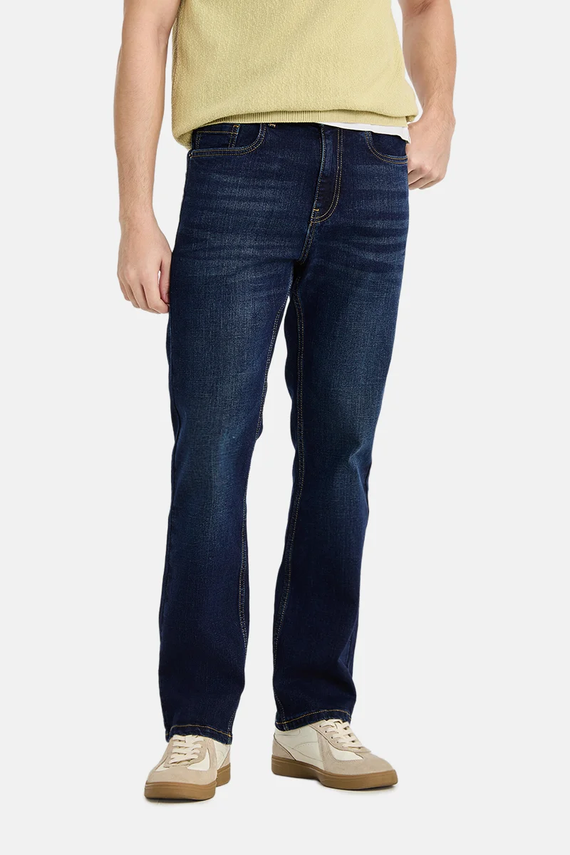 SNITCH Dark Blue Solid Straight Fit Casual Jeans