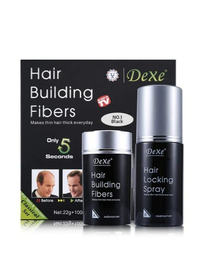 Dexe Hair Builder Kit 22g of Fiber Black and 100ml Hair locking spray - Image 1