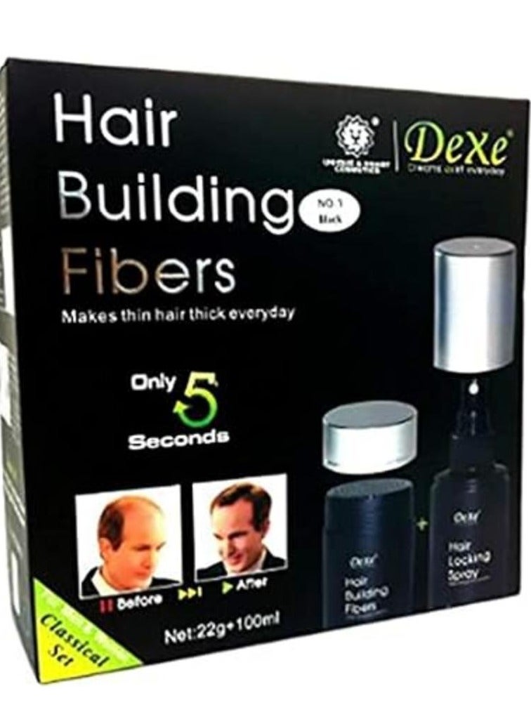 Dexe Hair Builder Kit 22g of Fiber Black and 100ml Hair locking spray - Image 2