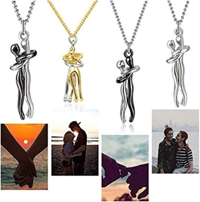 cheekyglo The Tale of Two Lovers Necklace Show Your Love, Couple Hugging Pendant Necklace, Affectionate Hug Necklace, Handmade Creative Couple Two-Color Hug Necklace, Lovers Forever Necklace - Image 5