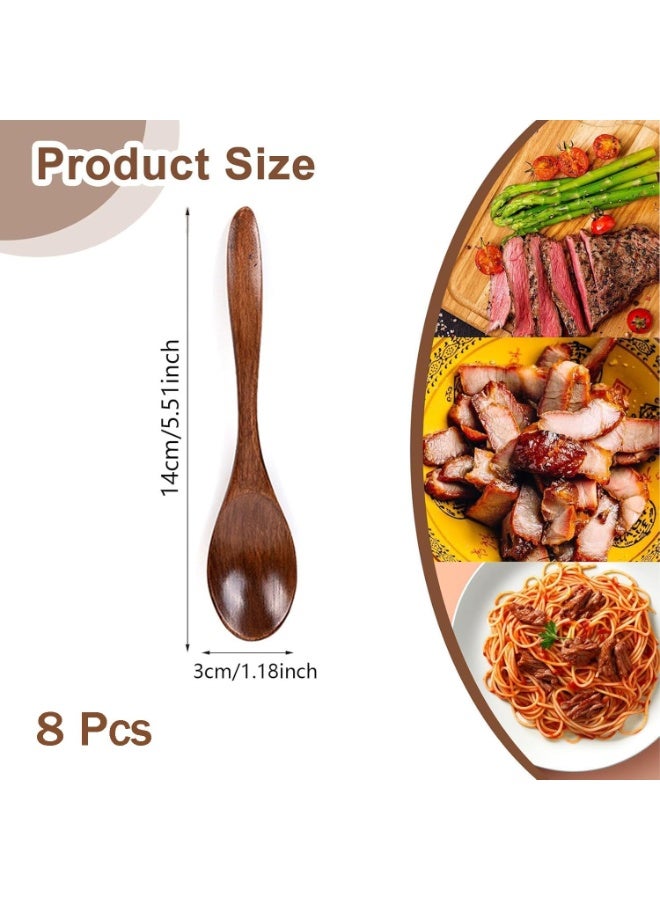 8 Pcs Wooden Honey Spoons, 14 cm Length, Mini Serving Teaspoons for Coffee and Tea,Small Wood Teaspoon, Ice Cream Dessert Spoon, Kitchen Wooden Spoons - Image 2