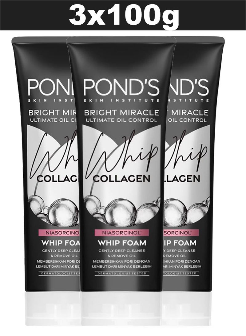 Pond's Bright Miracle Ultimate Oil Control Whip Collagen Facial Foam 100g x 3 - Image 1