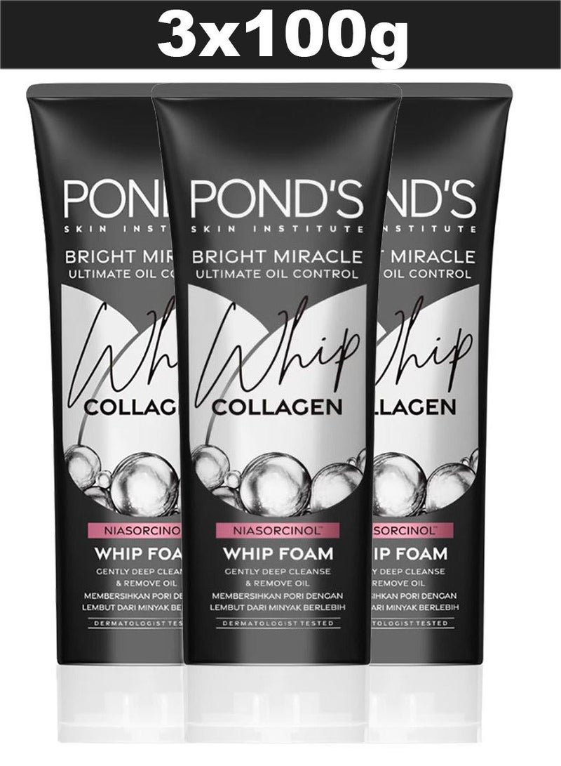 Pond's Bright Miracle Ultimate Oil Control Whip Collagen Facial Foam 100g x 3 - Image 3