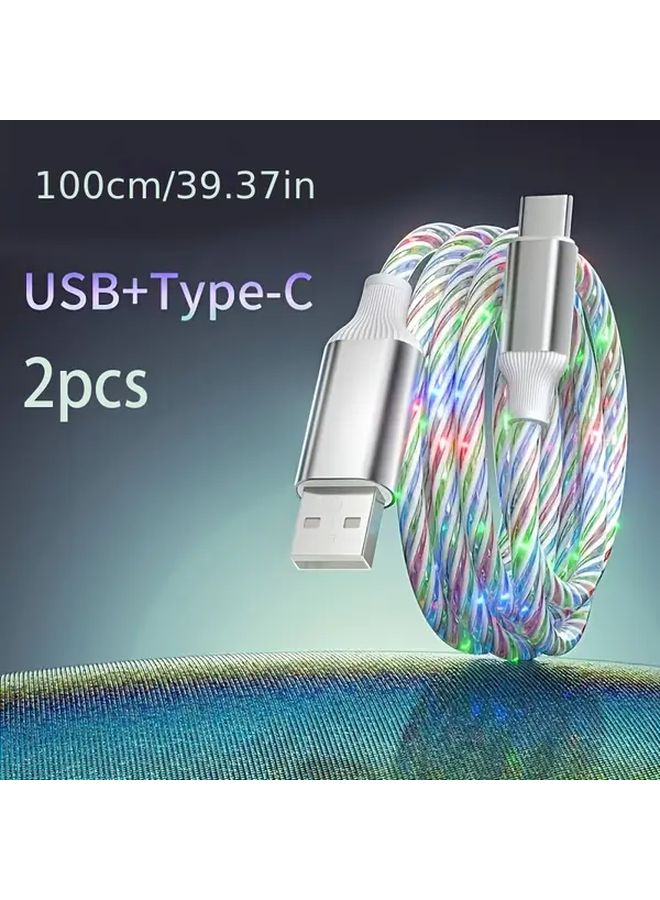 White USB C Cable 2pcs Fast Charging Meteor LED Light Flowing Starry Sky Design - Image 2