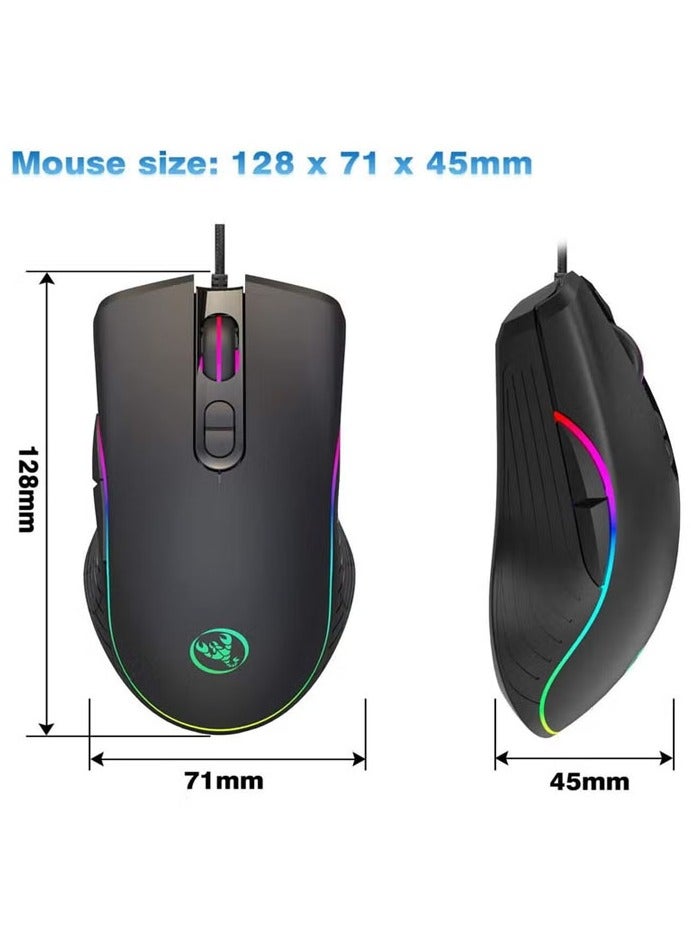 RGB Gaming Mouse, 4 DPI (1000/1600/3200/6400) Optical LED Mouse Wired with 7 Buttons RGB Marquee LED, Ideal for Laptop PC Computer Games - Image 3