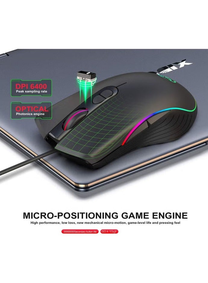 RGB Gaming Mouse, 4 DPI (1000/1600/3200/6400) Optical LED Mouse Wired with 7 Buttons RGB Marquee LED, Ideal for Laptop PC Computer Games - Image 4
