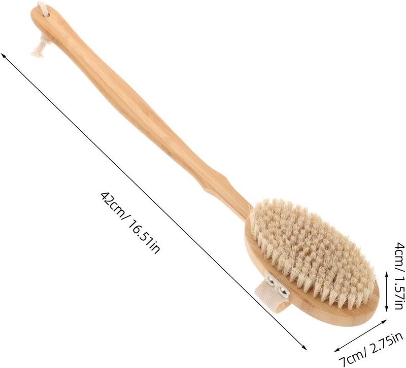 Natural Bath Brush with Long Handle, Detachable Boar Bristle Scrub for Shower and Back Exfoliation, Suitable for Elderly and Daily Body Cleansing - Image 2