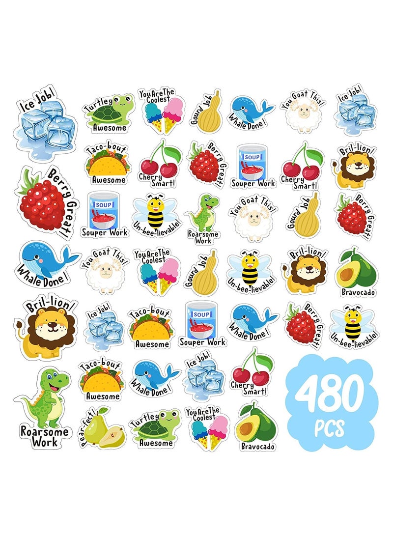 Sticker 480 Adhesive Stickers 16 Cartoon Characters Animals and Shapes Additional Colorful Stickers for Kids Motivational - Image 3