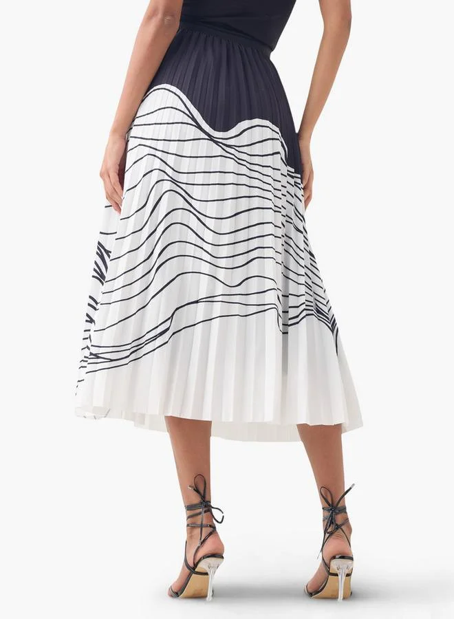 2Xtremz 2Xtremz Printed Pleated Midi Skirt with Elasticated Waistband