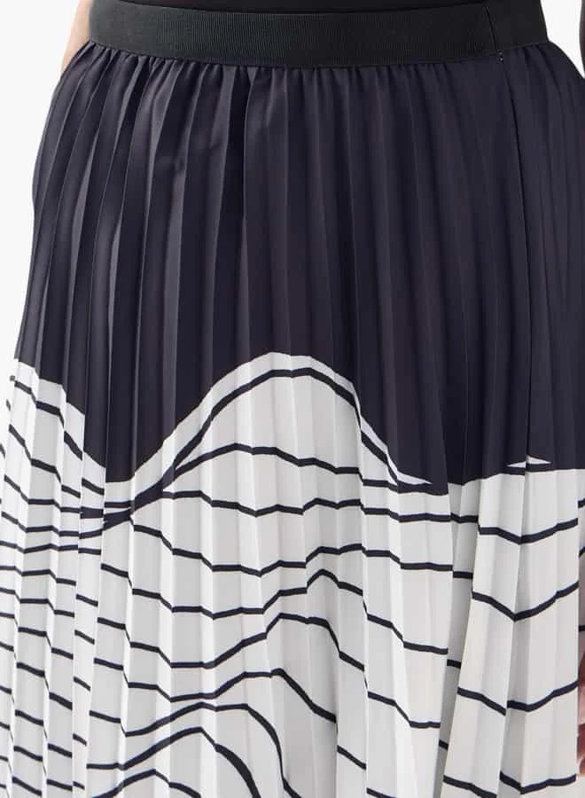2Xtremz 2Xtremz Printed Pleated Midi Skirt with Elasticated Waistband