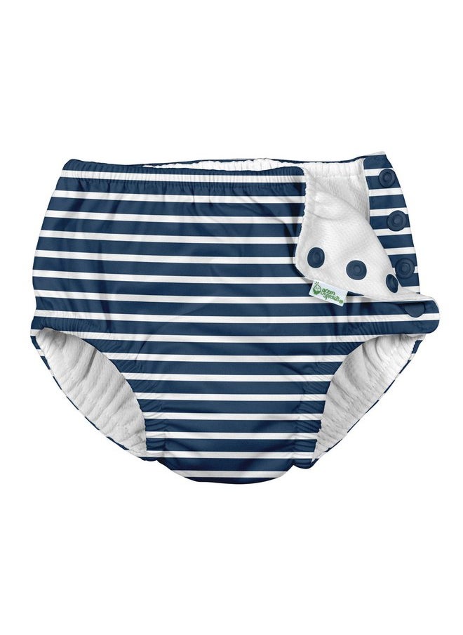 green sprouts green sprouts Snap Reusable Absorbent Swimsuit Diaper, Navy Stripe, 3T  - Image 1