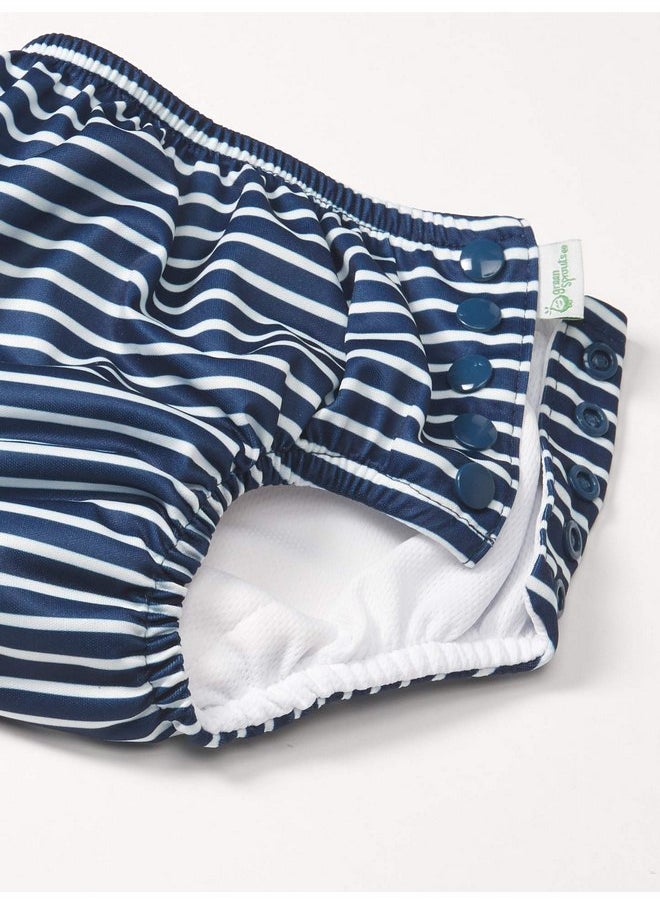 green sprouts green sprouts Snap Reusable Absorbent Swimsuit Diaper, Navy Stripe, 3T  - Image 2