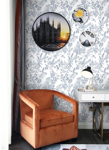 Micpolo Peel and Stick Wallpaper Blue and White Floral Wall Paper for Bedroom Blue Contact Paper for Cabinets Self-Adhesive Removable Wallpaper for Bathroom Kitchen Wall Decor 118" x 17.3" - Image 4