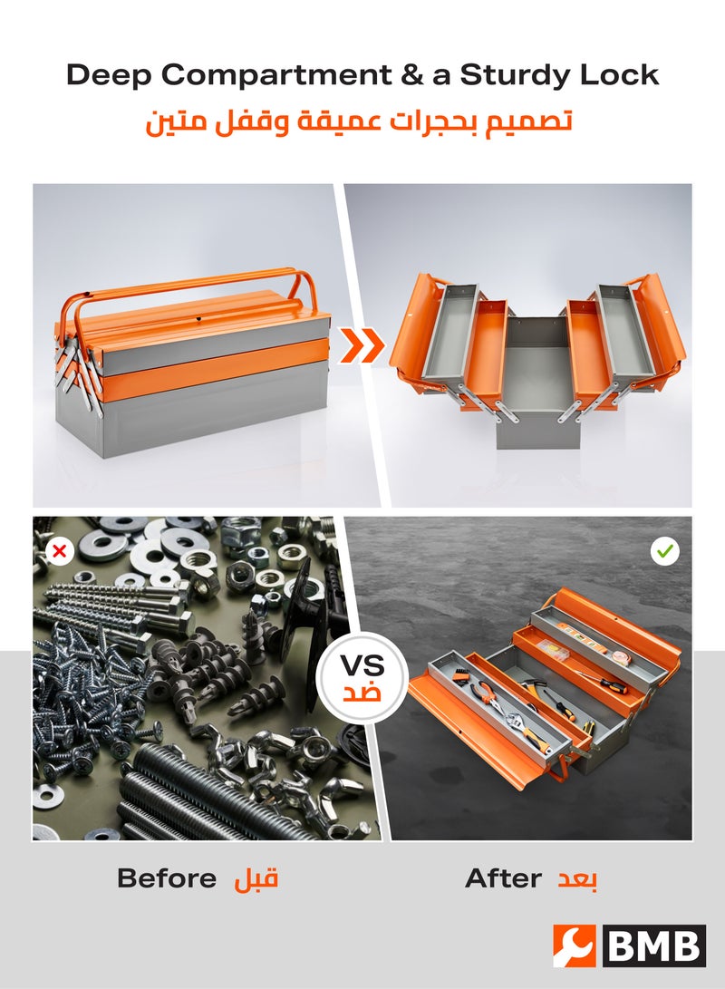 BMB tools Heavy Duty Metal Toolbox - 3 Layer 5 Tray Cantilever ToolBox with Rust-Resistant Steel Build, Lock Hole, and Ergonomic Handle - for Mechanics, Electricians, Workshops, and On-Site Repair Use - Image 3