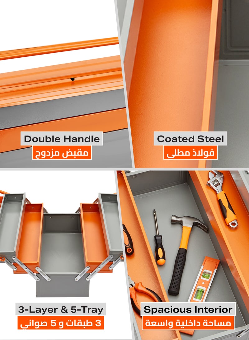 BMB tools Heavy Duty Metal Toolbox - 3 Layer 5 Tray Cantilever ToolBox with Rust-Resistant Steel Build, Lock Hole, and Ergonomic Handle - for Mechanics, Electricians, Workshops, and On-Site Repair Use - Image 4
