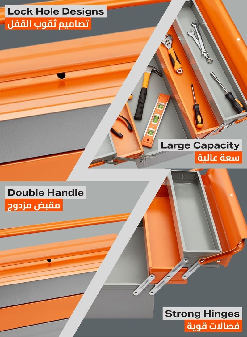 LAWAZIM Pro7 Heavy Duty Metal Toolbox - 3 Layer 5 Tray Cantilever ToolBox with Rust-Resistant Steel Build, Lock Hole, and Ergonomic Handle - for Mechanics, Electricians, Workshops, and On-Site Repair Use - Image 3