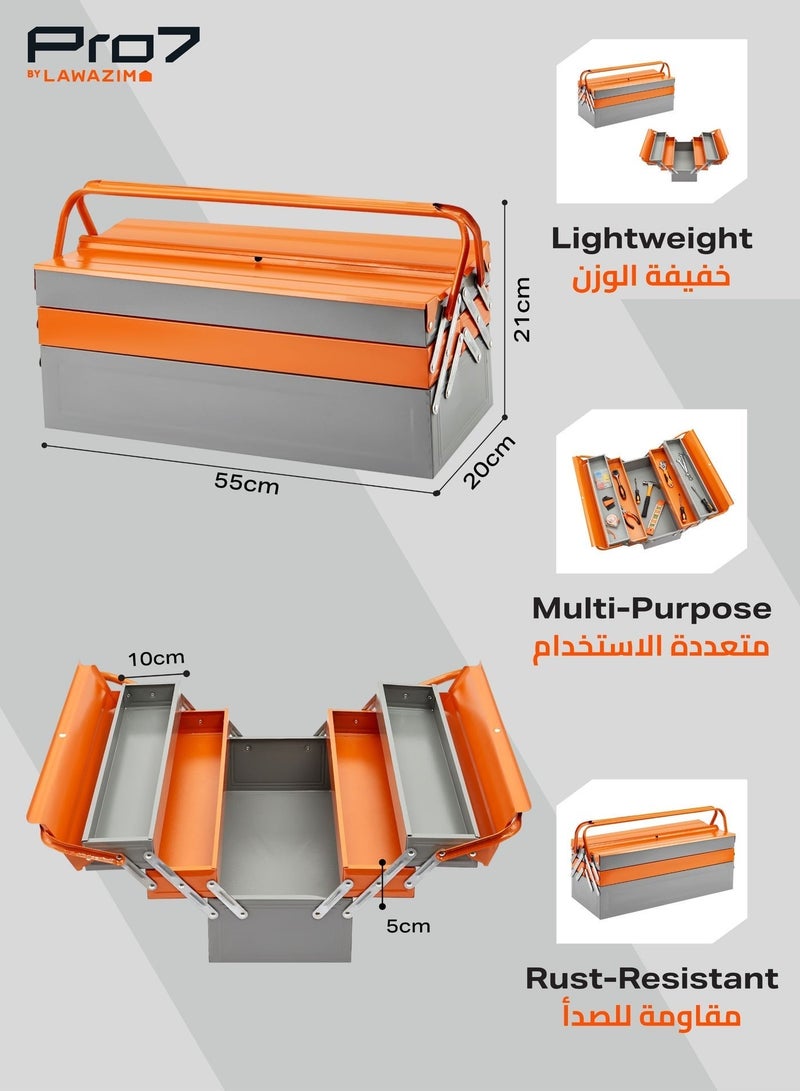 LAWAZIM Pro7 Heavy Duty Metal Toolbox - 3 Layer 5 Tray Cantilever ToolBox with Rust-Resistant Steel Build, Lock Hole, and Ergonomic Handle - for Mechanics, Electricians, Workshops, and On-Site Repair Use - Image 2