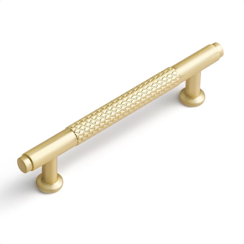 Sorwduerm 5 Pack 3.78 Inch(96Mm) Brushed Gold Cabinet Handles Knurled Kitchen Cabinet Pulls Cupboard Kitchen Hardware Drawer Pulls Dresser Handles - Image 1