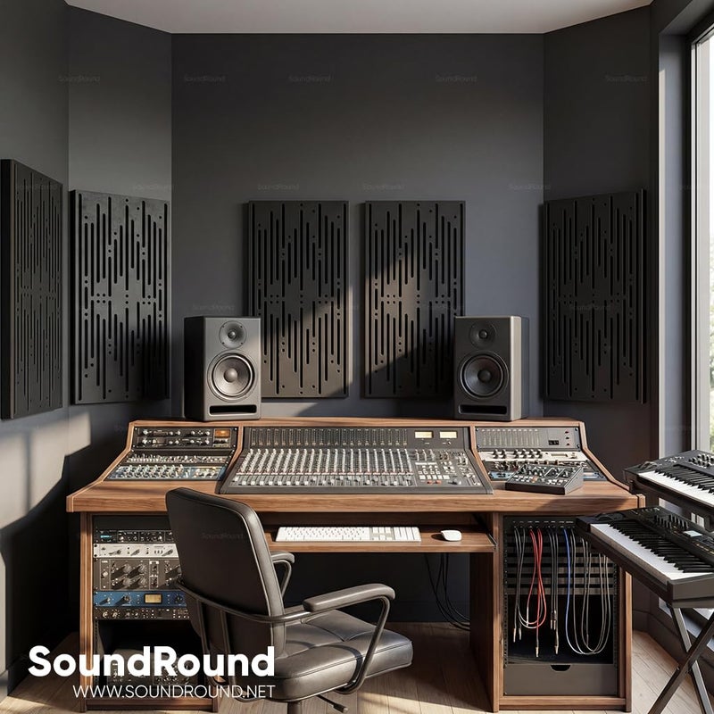 ساوند راوند ألواح صوتية للجدران بتصميم إيكو لاينز، 4 قطع من MDF مزخرف CNC لامتصاص الصوت، أسود، 30 × 60 سم - Image 4