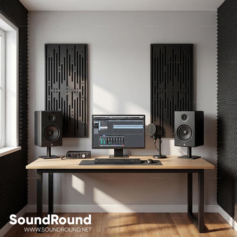 ساوند راوند ألواح صوتية للجدران بتصميم إيكو لاينز، 4 قطع من MDF مزخرف CNC لامتصاص الصوت، أسود، 30 × 60 سم - Image 2