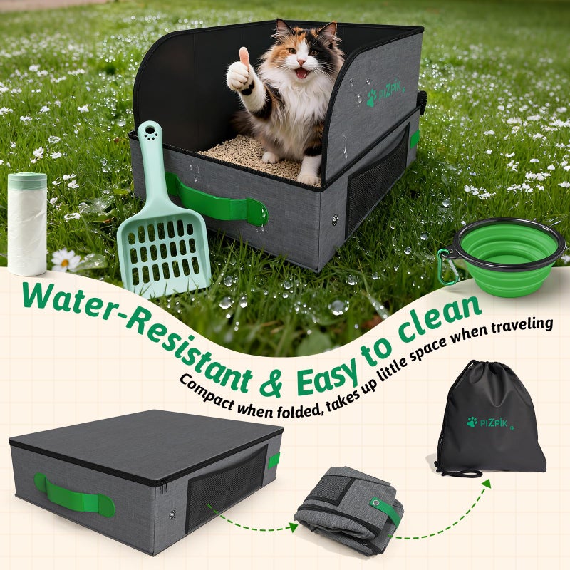 Plzpik 20" x 16" x 11" Travel Litter Box for Cats, Collapsible Cat Litter Box with Compact Fold, Portable Cat Box - Leak-Proof Water-Resistant, Hard Bottom & Easy Carry for Car/Hotel/Airplane On-The-Go - Image 5