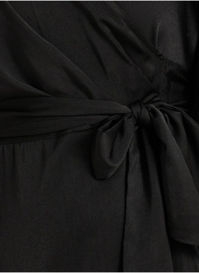 Styli Styli Plus Size Balloon Sleeve Wrap Midi Dress  - Image 4