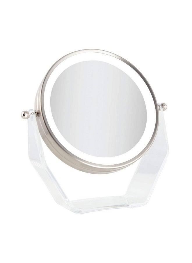 Zadro Led Lighted 8X1X Magnification Twosided Swivel Acrylic Base Vanity Makeup Mirror For Bedroom Bathroom And Tabletop In Satin Nickel  - Image 1