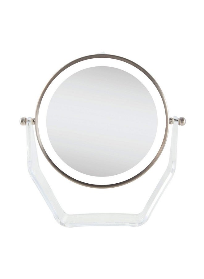Zadro Led Lighted 8X1X Magnification Twosided Swivel Acrylic Base Vanity Makeup Mirror For Bedroom Bathroom And Tabletop In Satin Nickel  - Image 4