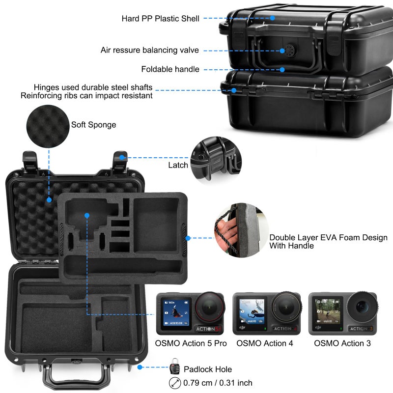 Lekufee Portable Waterproof Hard Case for DJI Osmo Action 6/5 Pro/4/3 Action Camera,Standard Combo,Adventure Combo,More Accessories(Case Only) - Image 3