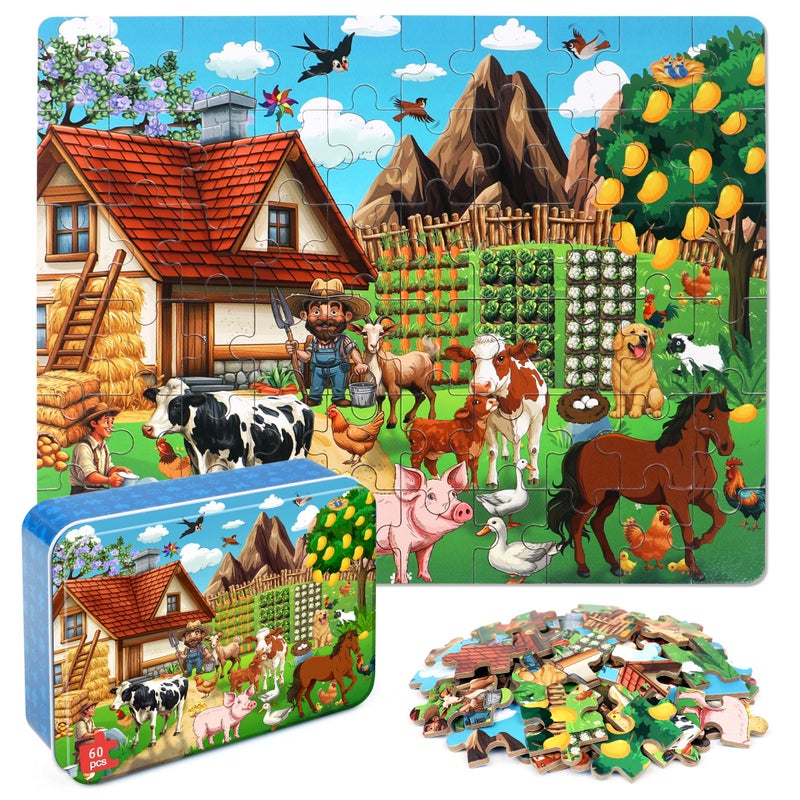 LELEMON Puzzles for Kids Ages 46 Farm 60 Piece Puzzles for Kids in a Metal Box Educational Jigsaw Puzzles Childrens Puzzle Games Puzzle Toys for Girls and Boys - Image 3