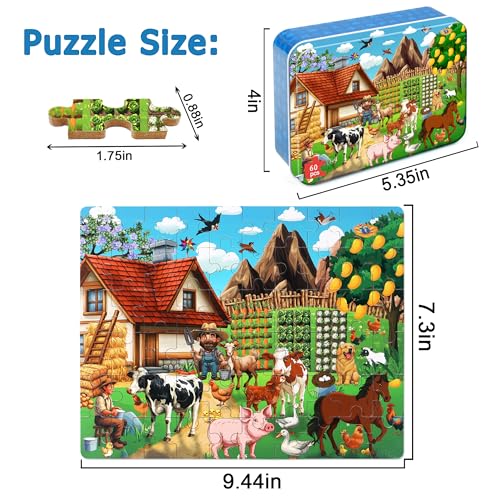 LELEMON Puzzles for Kids Ages 46 Farm 60 Piece Puzzles for Kids in a Metal Box Educational Jigsaw Puzzles Childrens Puzzle Games Puzzle Toys for Girls and Boys - Image 5